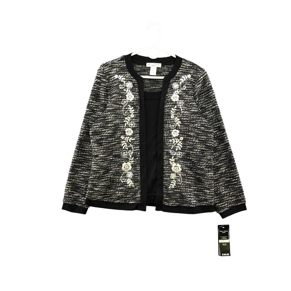 NWT Rebecca Malone Tweed Jacket Top Womens MP Black White Built In Top Formal